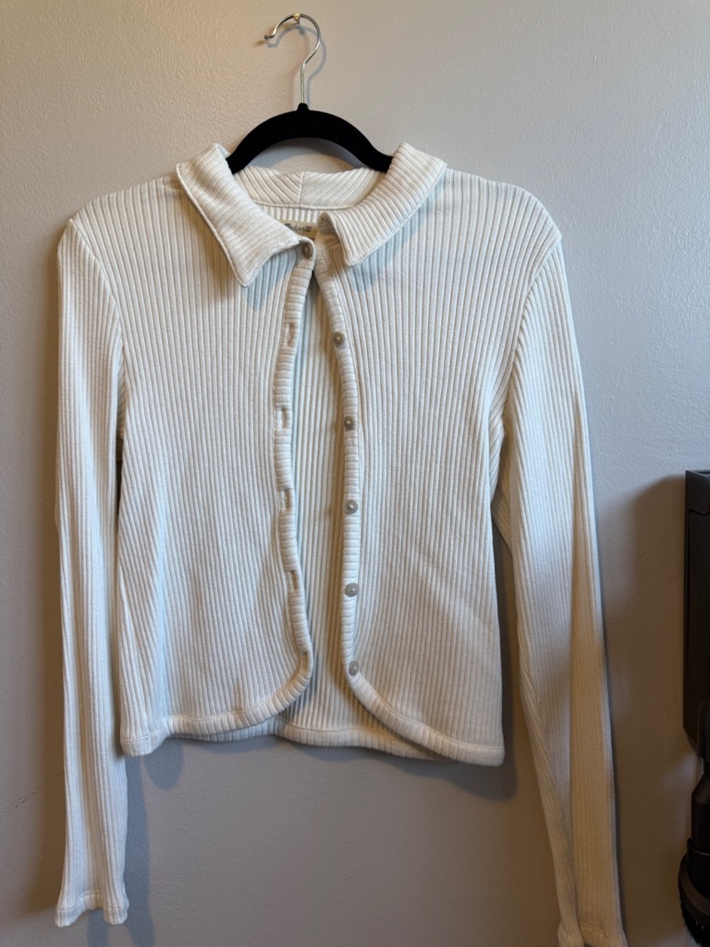 Madewell Cream Ribbed Button-Front Collared Cardigan